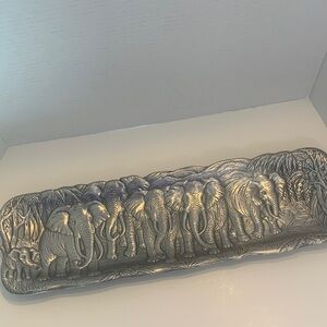 1986 Vintage Arthur Court Rectangle Cast Aluminum Silver Elephant Buffet Tray